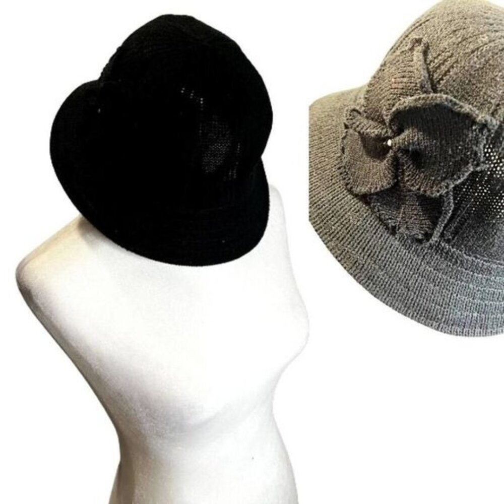 Vintage Style Cloche Bucket Floral Winter‎ Cap Black Hat with Flower Accent